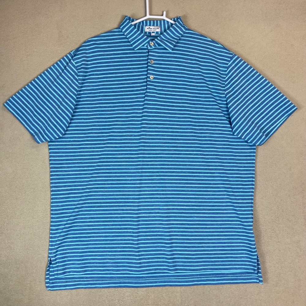 Peter Millar Polo Shirt Mens XL Summer Comfort Blue Striped EUC